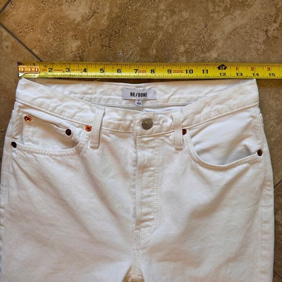 Re/Done 70s Stove Pipe Jeans Womens 27 White Distressed Denim Cropped Raw Hem - Picture 12 of 15